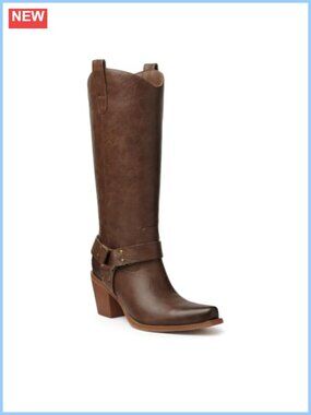 faux leather cowboy boots block heel pull-on western